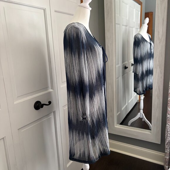 209 Brand Women's XL Blue and White Long Sleeve Cardigan Duster - Career, Casual - Picture 4 of 6